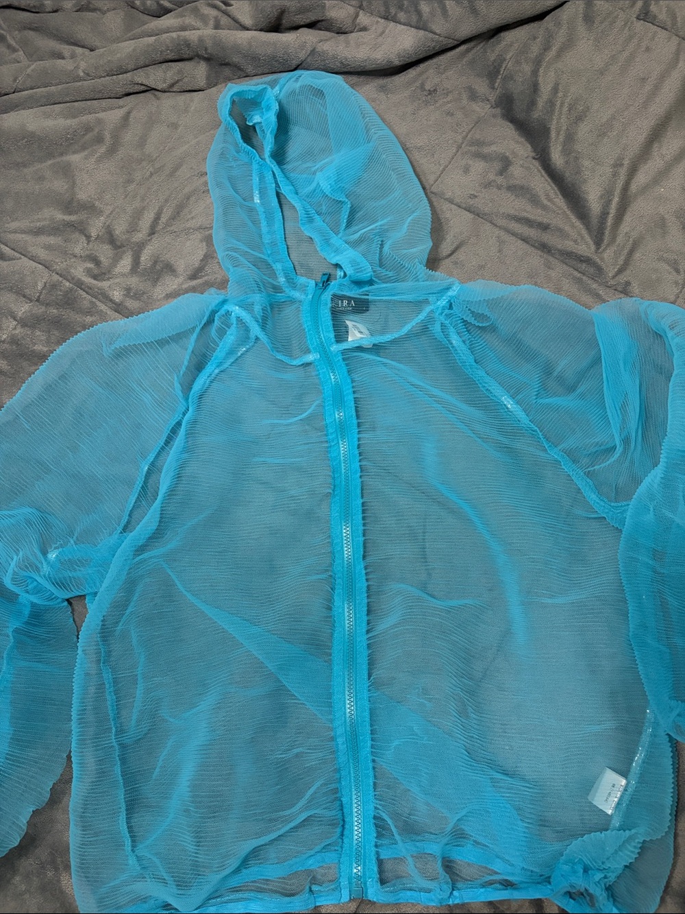 Aritzia Turquoise Sheer Mesh Hooded Bodysuit Jacket
